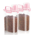 2 Pack 3 Lbs Pet Dog Cat Food Bird Seed Storage Containers for Travel -Pink | Airtight 5 Lbs Rice Dispenser Flour Container Keep Fresh Portable Cereal Oatmeal Holder Large Pour Spout Measuring Cup Handle - color: Pink-3L 2Pack