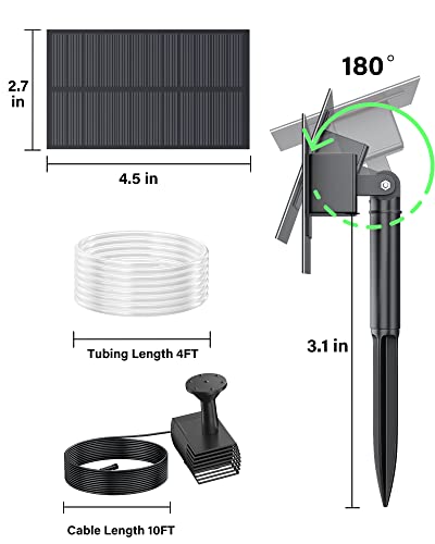 Biling Solar Fountain Water Pump Outdoor with Tubing for Pond BirdBath | Solar Bird Bath Fountain with Dry-Run Protection, 5 Nozzles for Garden, Backyard, Fish Tank,Water Features - size: 1.5W