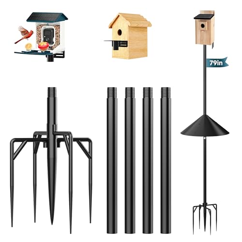 79" Smart Bird Feeder Pole Stand with 19" Proof Squirrel Baffle - Dia 1 Inch Bird House Pole for Camera Birdfeeder, Feeding Station for Outdoors Heavy Duty, Compatible Post Mount - size: 79IN
