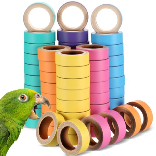 Skyygemm 60 Pcs Parrot Toys Bagels Bird Toys, Durable Cardboard for Bird Toy Bagels Chewing Shredding Foraging Foot for Medium Large Parrot, Macaw, African Greys Cockatoos Eclectus Senegal