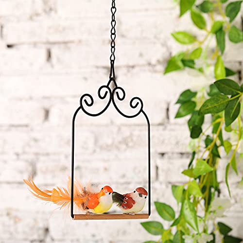 3 Pcs Hummingbird Swings and Perches Wild Bird Swing Metal Frame with 3 Hanging Chain and Wooden Dowel Hummingbird Swings for Outdoors Hanging, Outdoor, Trunk, Lawn, Patio, Garden, 3 Styles