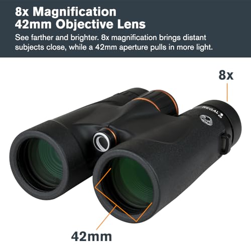 Celestron Regal ED 8x42 Binoculars with ED Glass for Birding & Nature | Premium ED Optics, Phase, Dielectric Coated BaK–4 Prism, Fully Multi–Coated Glass, 4.9 ft Close Focus, Tripod Adaptable - size: 8x42mm