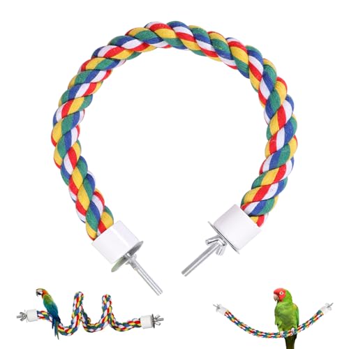 Colorful Bird Rope Perch Stand, Birdcage Swing Spiral Toys, Bird Climbing Standing Bungee Rope Perches Chew Toys Cage Accessories for Cockatiels Parrots Birds (15.7 inch /40 cm) - size: 15.7 inch /40 cm