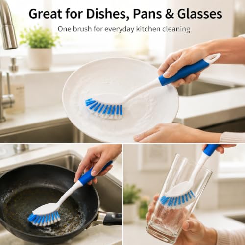 2-Pack Dish Brushes with Scraper, Durable Nylon Bristles Kitchen Scrub Brush, Dish Scrubber with Handle for Pans, Sink, Bathroom | Durable Bristles, Kitchen Scrub Brush, Dish Scrubber with Handle for Pans, Sink, Glasses