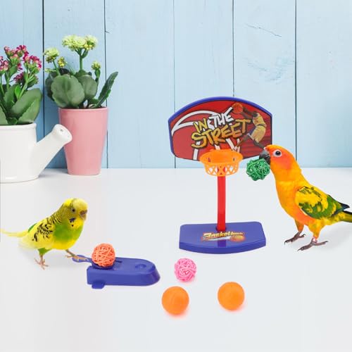 Hypeety Bird Intelligent Mini Basketball Rack Training Toy for Parakeets | Mini hoop and 5 balls, with a ball launcher, easy to install, interactive training exercise, for parrots/cockatiels/conures - color: Mini Basketball