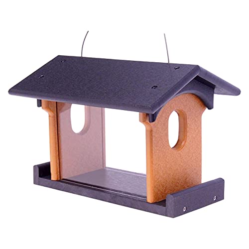Bluebird Feeder - Poly Lumber - Hanging Blue Bird Feeder for Mealworms (Black and Cedar) - color: Black and Cedar