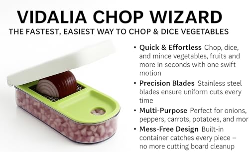 Vidalia Chop Wizard Vegetable Chopper – Original As Seen On TV Food Dicer with 2 Stainless Steel Blades, Large 2-Cup Container, Cleaning Tool, Dishwasher Safe Onion & Vegetable and Fruit Cutter | Original As Seen On TV, 2 Stainless Steel Blades, Large 2-C