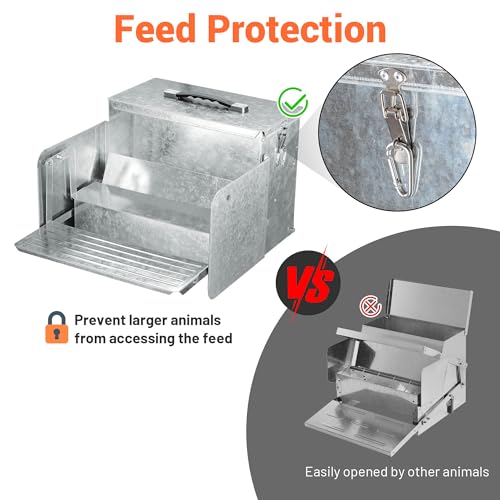 Yescom 26lbs Automatic Treadle Chicken Feeder Portable with Lock Rat Proof | Weatherproof Galvanized Steel Trough Poultry Farm Tank 12L for 6-12 Chicken 10 Days