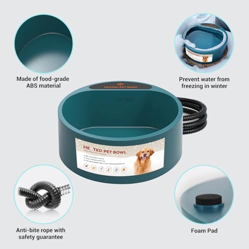 Heated Water Bowl for Dogs, Heated Dog Bowl for Cats Birds Chickens Water Heater, Outdoor Pet Heating Dish Provides Drinkable Water in Frozon Winter, 2.2L - size: 2.2L