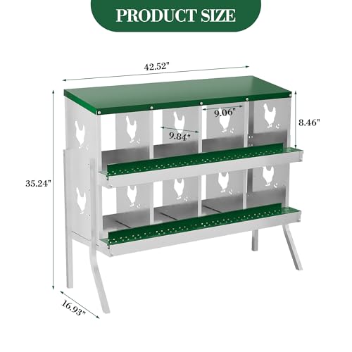 ‌Garvee Galvanized Steel Chicken Nesting Box with Roll Out Egg Tray - 8 Hole, Rustproof & Ventilated Laying Boxes for Hens, Chickens, Ducks | Easy-Clean Poultry Coop Accessories, Green with Stand