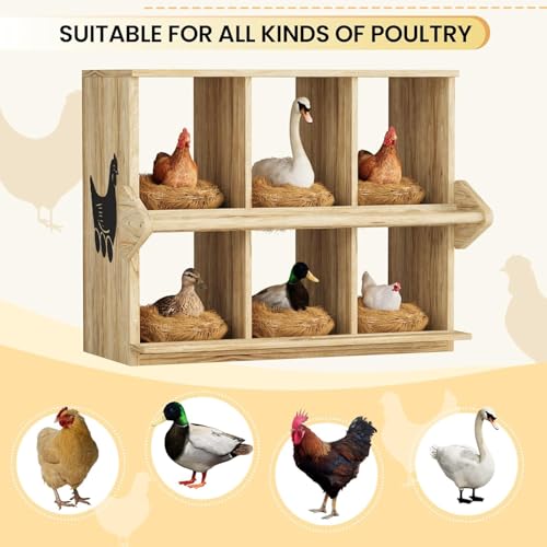Chicken Nesting Box, 6 Compartment Wooden Nesting Boxes for Chickens with Perches, Floor/Stand/Wall Mount Large Chicken Nesting Boxes for Small & Medium Poultry - size: 6 Compartment