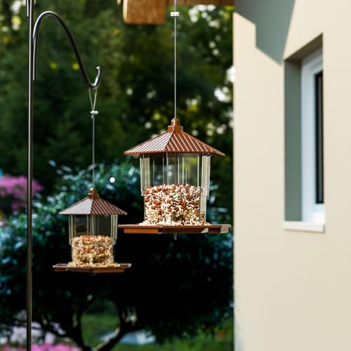 Bird Feeders for Outdoors Hanging,Large Capacity Birdfeeders for Outside Squirrel Proof,Hanging Mount Bird Seed Feeder Hopper for Cardinals,Finches Food Holder and Garden Decoration,Brown