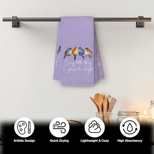 Every Little Thing is Gonna Be Alright Kitchen Towels 16x24 Inch, Sparrow Bird Gifts for Bird Lovers Women, Inspirational Quotes Tea Hand Towels(Purple) - color: Purple