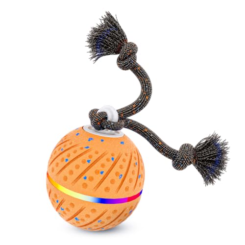 Smart Interactive Dog Toys Ball for Aggressive Chewers Medium Large,E-TPU | Auto-Moving & Bouncing Ball, 2 Modes with RGB Lights & Bird Sounds,Bite-Resistant Rope, IP54 Waterproof, Type-C Fast Charge