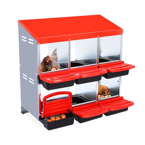 Chicken Nesting Box,6 Compartment Roll Away Nesting Box for Laying Eggs,Wall Mount Chicken Nesting Boxes,Easy Egg Collection,Cleanable Pull Out Hen Roosting Boxes 6 Hole - color: red, size: 6 holes