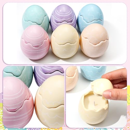 Sumind 6 Pcs Easter Egg Shaped Scented Candles Gifts Pastel Vanilla Scented Easter Burning Candles with Lids Decorations Gifts for Women Spring Holiday Birthday Home Party Decor