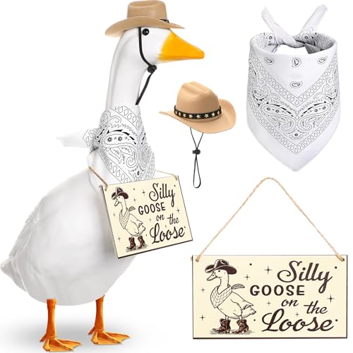 Cowboy Porch Goose Outfit Decoration Set,White,Khaki - color: Khaki, White