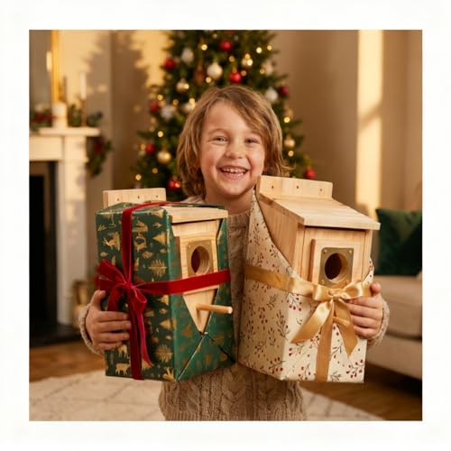 Bird Houses for Outside Clearance with Copper Guard, Pine Bird House Outdoor, Bluebird Finch Swallow Wren Chickadee No Assembly Required, 2 Packs
