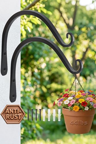 Gtongoko 8" Outdoor Plant Hanger Wall Bracket, Heavy Duty, 2 Pack | 44lb Capacity,Rust-Resistant Finish,Easy Installation,Fit Hanging Baskets,Ideal for Bird Feeders & Lanterns - size: 8 Inch, style: C-shape