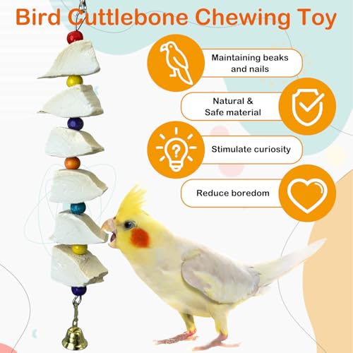3 Pack Bird Chewing Toy Cuttlebone Parrot Toy with Bell Hanging Bird Beak Grinding Stone Parakeet Cage Accessories for Small & Medium Budgies Lovebirds Cockatiels (Block, 6 Per Skewer) - size: 6 Blocky