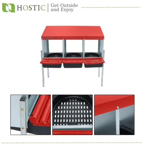 HOSTIC Red Chicken Nesting Box for Laying Egg | with 3 Compartment and Metal Legs Chicken Egg Laying Box with Lid Cover