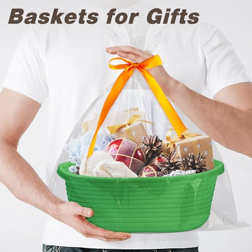 Pro Goleem Small Woven Basket with Gift Bags and Ribbons Durable Baskets for Gifts Empty Small Rope Basket for Storage 12"X 8" X 5" Baby Toy Basket with Handles, Grass Green - color: grass green
