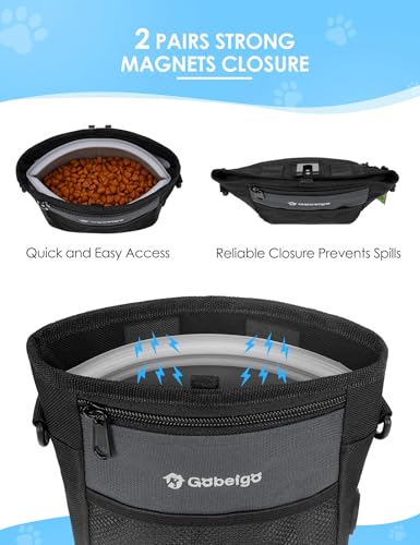 4 Cup Dog Treat Pouch with Silicone Insert Bag& Clicker(Gray) | 2 Pair Magnetic Closures, Belt Clip/Waist Belt/Crossbody Wear, Zipper Pocket Poop Bag Holder for Pet Training/Daily Walking - color: Gray