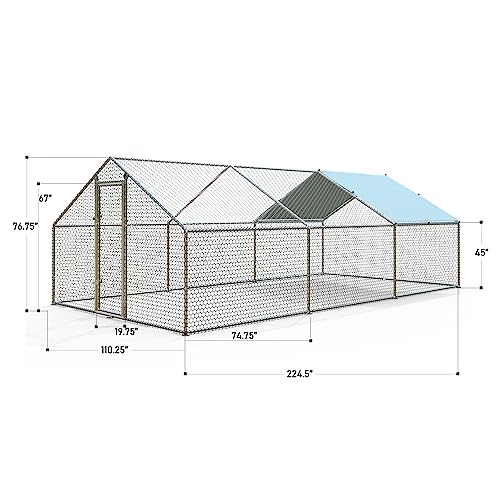 1.26’’ Large Metal Chicken Coop Walk in, Chicken Pen for Chickens, Outdoor Chicken Runs Coops Dog Kennel, Spire Roofed Chicken Runs for Yard with Anti-Ultraviolet Cover(9.8’Lx19.7’Wx6.4’H) - size: 9.8’Lx19.7’Wx6.4’H