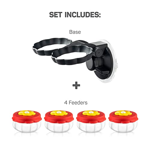 Handheld Small Glass Hummingbird Feeders (Set of 4) with Window Suction Mount Base - Window/Handheld or Tabletop Mini Hummingbird Feeders for Outdoors - style: 4 Hand Feeders + suction cup