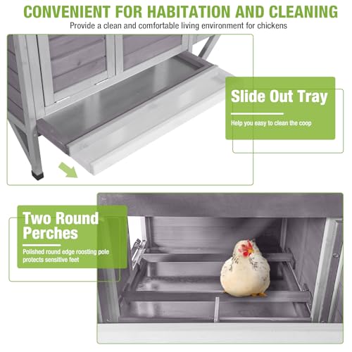 GUTINNEEN Outdoor Chicken Coop with Nesting Box, Weatherproof Hen House with Leakproof Pull-Out Tray, Oenable Roof, Poultry Coops for Chickens, Duck & Quail