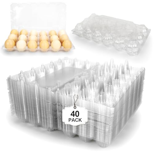 Pintuson 40-Pack Egg Cartons (18 Count) - Clear Plastic Egg Holder for Fresh Chicken Eggs - Reusable 3x6 Gird Egg Container with Secure Snap for Farmers Market & Transport - Fits Small to Large Eggs - color: Medium-40PK-18CT