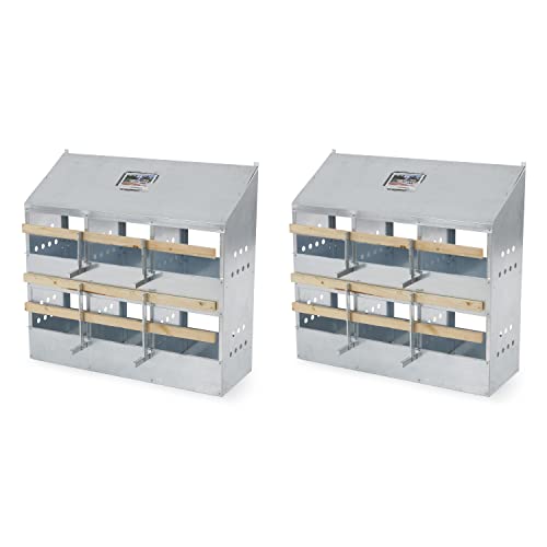 Brower 406B Galvanized Steel 6 Hole, 30 Bird Outdoor Poultry Nest Chicken Brooding Box with Hinged Folding Perches, Silver (2 Pack)