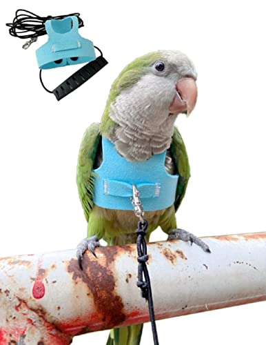 Bird Flight Harness Vest, Parrot Flight Suit with Leash for Parakeets Cockatiels Conures Budgies, Bird Flying Clothes with Rope and Handle for Outdoor Activities Training, Anti Bite (L, Blue)