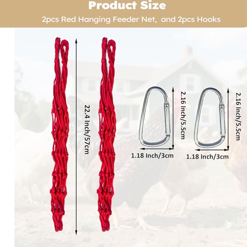 Hanging Poultry Feeder Net 2pcs - Chicken Veggies Bag, Chicken Toy for Coops, Hanging Vegetable Bag, Enrichment Toy for Hens Ducks Coops (Red) - color: Red