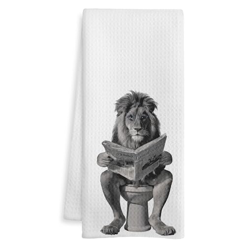 Lion Hand Gift Towels for Bathroom, Boys Kids Bathroom Decor, Funny Jungle Animal Lion on Toilet Decorative Hand Towels for Guest Bath Room Washroom Power Room Vanity Half Bath, 16x24 Inch - color: Lion