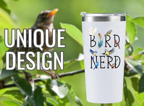 Onebttl Bird Watching Tumbler for Lovers & Watchers, 20oz Stainless Steel Insulated With Lid & Straw, Gift Card & Box Included, Birthday Present, White - Bird Nerd - color: Bird Nerd - White