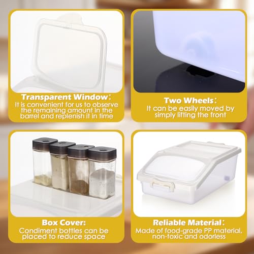 3 Pcs Rice Storage Container 11 lb Airtight Flour Container with Wheels Measuring Cup Clear Pet Food Dog Cat Birds Food Bin Grain Cereal Organizer Box for Dry Baking Supplies (White) - color: White
