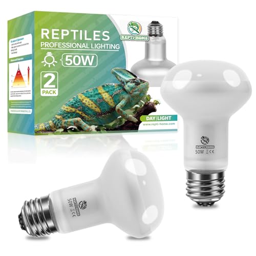 Reptile Heat Lamp 2Pack 50W, Intense Basking Spot Light Bulb with UVA, Simulate Natural Daylight Heat Bulb for Reptile, Turtle, Bearded Dragon, Lizard, Tortoise, Gecko, Snake - color: Intense Light, size: Intense 2*50