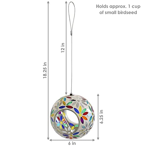 Sunnydaze Mosaic Glass Bird Feeder, Fly-Through, Rainbow Daisies | 6" Small Unique Hanging Bird Feeder for Outdoors, Drainage Hole, Weather-Resistant, Birdfeeder for Cardinals, Jays, & Finches - color: Rainbow Daisies Mosaic