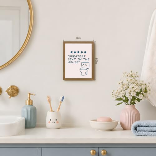 GELDSTEI Wood Framed Greatest Seat in the House Bathroom Wall Art 8x10 in | Cute Toilet Illustration Wall Decor, Humorous Wall Decor for Powder Room and Guest Bathroom, Fun Gift for Family Friends - color: Toilet, size: 10"L x 8"W