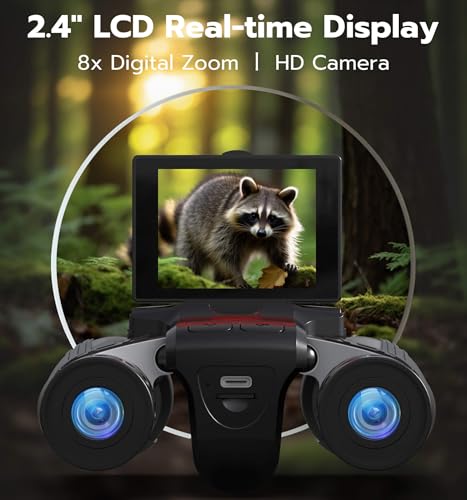 Anweller Binoculars with Camera, 12x32 High Powered Compact Binoculars for Adults and Kids, for Bird Watching, Cruise Ship, Hunting, Travel, Hiking, Sport Games, Concert, with 8GB Card