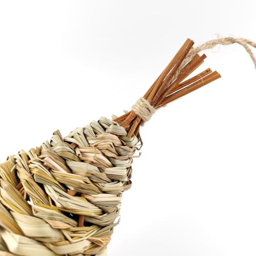 TIHOOD 4PCS 9.2 x 4 Inches Hand Woven Hummingbird House,Bird Hut and Hummingbird Houses Nest, Small Hanging Bird & Chickadee House for Finch & Canary in Outdoor