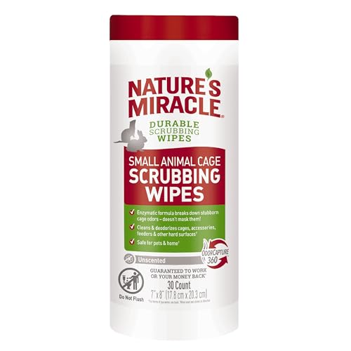 Nature's Miracle Small Animal Cage Scrubbing Wipes, 30 Count | Bio-Enzymatic Formula Helps Break Down Tough Stains & Odors, Cleans & Deodorizes Cages & Accessories, Safe For Pets and Home* - size: 24 Count (Pack of 1)