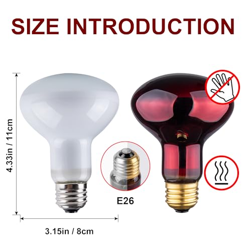 Heat lamp Bulbs Day & Night Combo, 100 Watt UVA Daylight Basking Spot Light and Red Infrared Heating Light for Bearded Dragon, Turtle, Lizard, Snake, Tortoise, Chameleon, Amphibians - 2 Pack - size: Red + White
