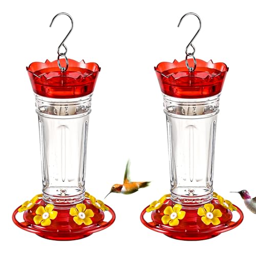 Jealoeur Hummingbird Feeder for Outdoors Hanging, 18 OZ Humming Birds Feeders with 6 Bee Guard Feeding Ports & Built-in Ant Moat, Easy to Clean, Durable Outdoor Garden Decor(Clear B 2 Pack) - color: Clear Red BB