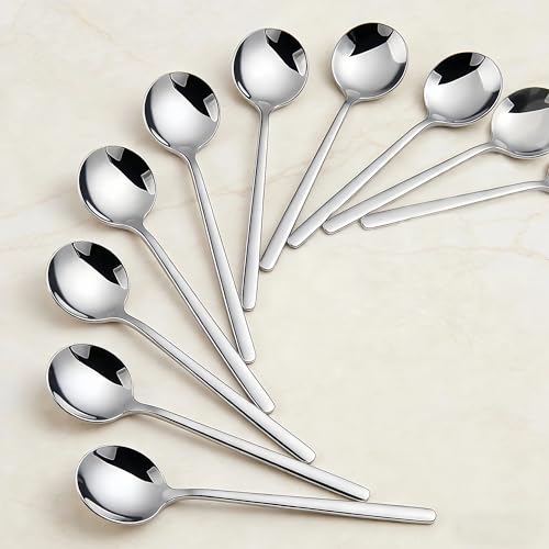 Long-handled Mirror-Finish Small Round Stainless Steel Spoon, Suitable for Scooping Bird's Nest, Honey, Coffee, Milk Powder, Sugar, Cocoa Powder and Other Foods & Desserts (10pcs 5.9", Silver) - size: 5.9in, style: 10Pcs Silver