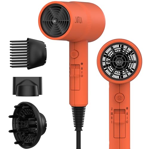 AINA Hair Dryer with Diffuser,Comb Full-Featured Blow Dryer 110V(Orange) | 3 Heat/2 Speed;Cold shut button;Lightweight;Compact Size;High Temp;Low Airflow;Same Results;Less Expense - color: Lava Orange, size: 4 Piece