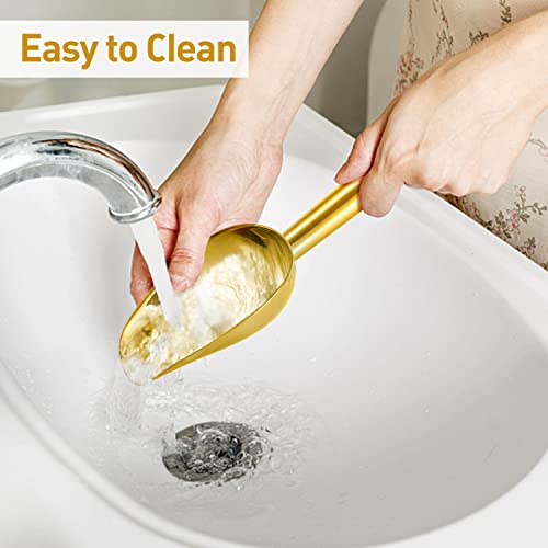 Herogo 3oz Mini ice Scoop Set of 2, Small Stainless Steel Scooper for Candy/Flour/Bean/Pet Food/ Ice Cube, Metal Utility Scoops for Kitchen Bar Party Wedding, Dishwasher Safe & Heavy Duty, Gold - color: Gold