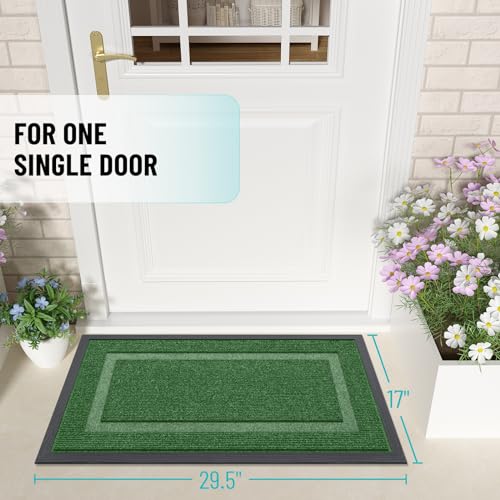 OLANLY Front Door Mat Outside 29.5x17, All-Season Heavy-Duty Rubber Doormat | Green, Absorbent, Stain and Fade Resistant, Waterproof Non-Slip Backing, Low-Profile Indoor Outdoor Floor Mat for Entryway - color: Green, size: 29.5" x 17"