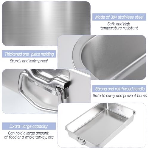 23.5" x 15.5" Stainless Steel Roasting Pan with Handles, Extra Large Turkey Roasting Pan Deep Baking Tray for Oven – Heavy Duty Roaster for Turkey, Lasagna, Roasts & Holiday Meals